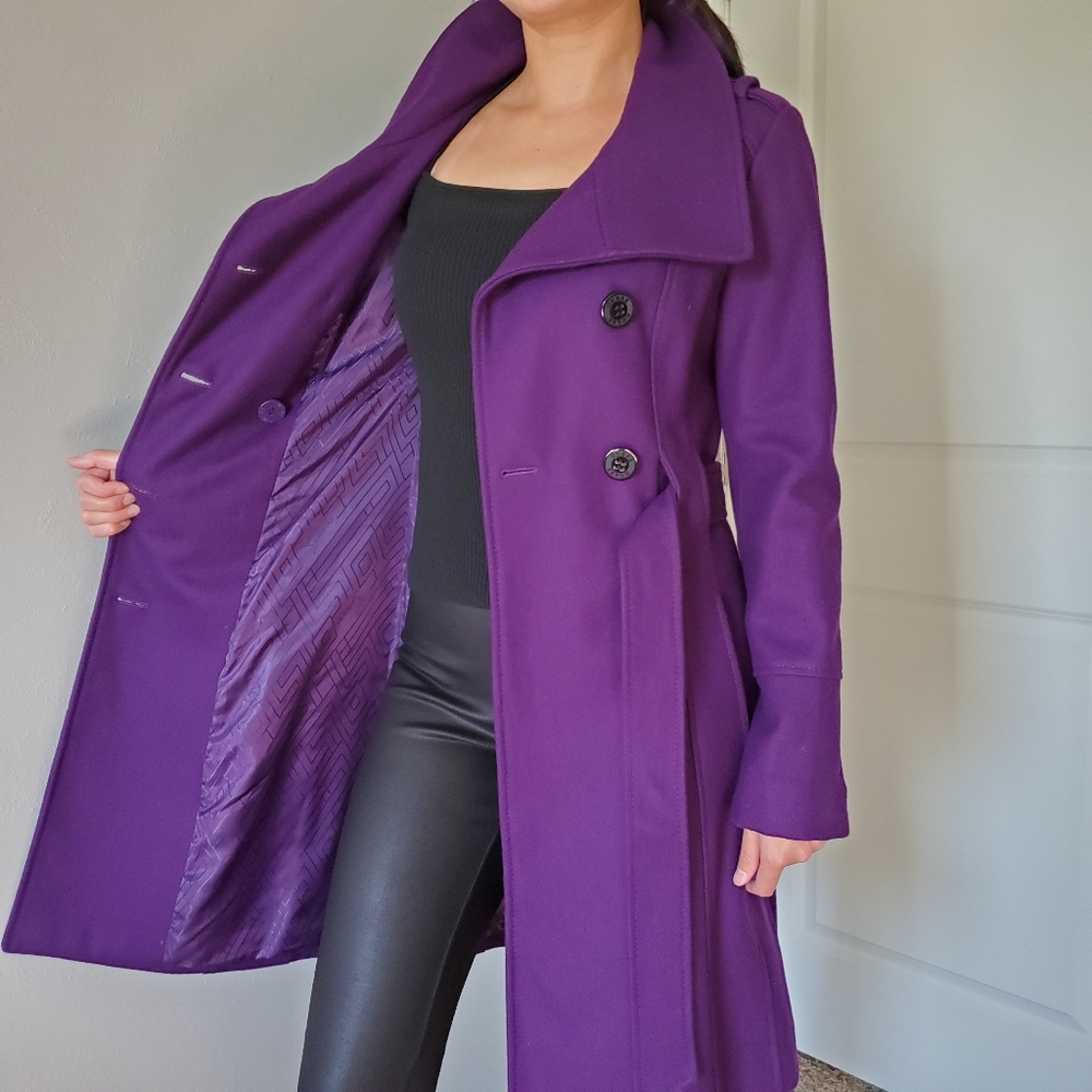Guess Purple Long Wool Coat, Size XS